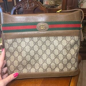 Gucci Tan and Cream Monogram Shoulder Bag